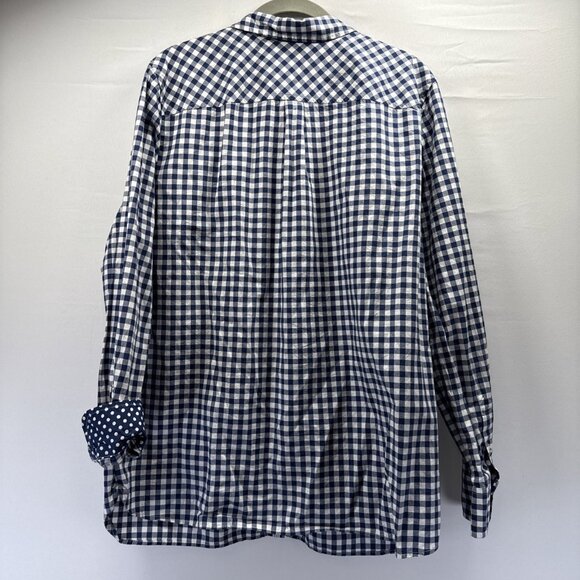 Talbots Women's Top Blouse Size Large Blue White Check Long Sleeve Cotton Button - Picture 3 of 10